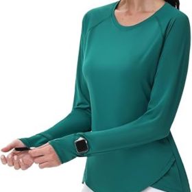 Women's Sun Shirts UPF 50+ UV Protection SPF Long Sleeve Hiking Fishing Running Outdoor Lightweight Quick Dry (Color: Green   Crewneck X-Small)