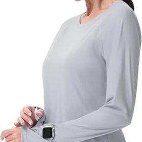 Women's Sun Shirts UPF 50+ UV Protection SPF Long Sleeve Hiking Fishing Running Outdoor Lightweight Quick Dry (Color: Light Grey   Crewneck X-Small)