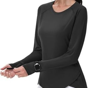 Women's Sun Shirts UPF 50+ UV Protection SPF Long Sleeve Hiking Fishing Running Outdoor Lightweight Quick Dry (Color: Black   Crewneck X-Small)