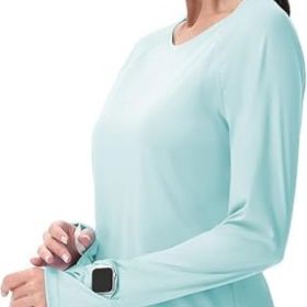 Women's Sun Shirts UPF 50+ UV Protection SPF Long Sleeve Hiking Fishing Running Outdoor Lightweight Quick Dry (Color: Light Green  Crewneck   Small)