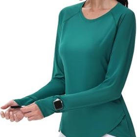 Women's Sun Shirts UPF 50+ UV Protection SPF Long Sleeve Hiking Fishing Running Outdoor Lightweight Quick Dry (Color: Green   Crewneck Medium)