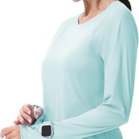 Women's Sun Shirts UPF 50+ UV Protection SPF Long Sleeve Hiking Fishing Running Outdoor Lightweight Quick Dry (Color: Light Green   Crewneck X-Small)